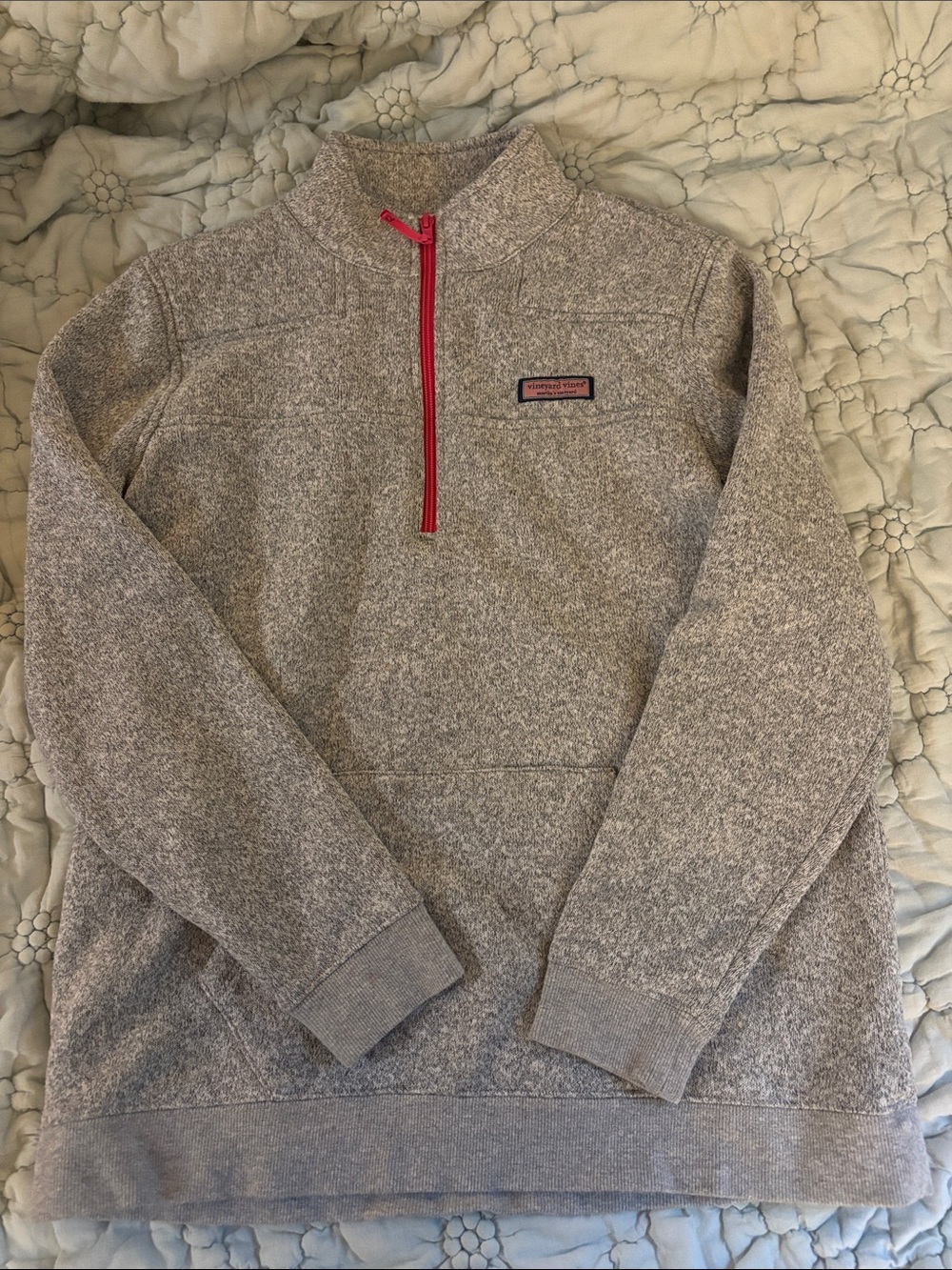 Vineyard Vines Women’s Heather Gray Half-Zip Sweater with Pink Trim